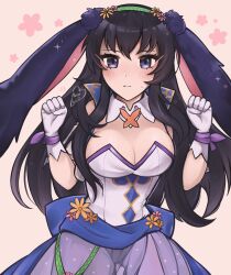 Rule 34 | 1girl, animal ears, artist name, black hair, breasts, cleavage, detached collar, fake animal ears, fire emblem, fire emblem: the blazing blade, fire emblem heroes, gloves, gluteal fold, highres, karla (fire emblem), karla (spring) (fire emblem), large breasts, leotard, looking at viewer, nintendo, official alternate costume, pantyhose, playboy bunny, purple eyes, purrlucii, rabbit ears, see-through, solo, white gloves
