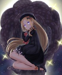 Rule 34 | 1girl, abigail williams (fate), black bow, black dress, black footwear, black hat, blonde hair, bloomers, blue eyes, bow, bug, butterfly, closed mouth, commentary request, dress, fate/grand order, fate (series), forehead, hair bow, hat, highres, hugging object, insect, long hair, long sleeves, looking at viewer, looking to the side, nezirinko, orange bow, parted bangs, pixiv fate/grand order contest 2, polka dot, polka dot bow, shoes, sleeves past fingers, sleeves past wrists, solo, stuffed animal, stuffed toy, suction cups, teddy bear, tentacles, underwear, very long hair, white bloomers