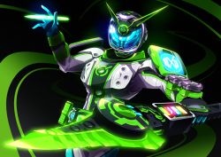 Rule 34 | 1boy, absurdres, belt, black background, commentary request, glowing, glowing weapon, highres, holding, holding spear, holding weapon, huge filesize, kamen rider, kamen rider woz, kamen rider zi-o (series), male focus, otokamu, polearm, rider belt, solo, spear, weapon