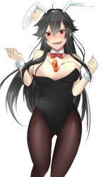 Rule 34 | 1girl, animal ears, black hair, blush, bow, bowtie, breasts, brown pantyhose, convenient censoring, crying, crying with eyes open, detached collar, fake animal ears, full-face blush, hair censor, highres, large breasts, leotard, long hair, md5 mismatch, no wings, onineko-chan, open mouth, pantyhose, playboy bunny, rabbit ears, red eyes, reiuji utsuho, resized, resolution mismatch, simple background, smile, solo, source larger, tears, third eye, touhou, wardrobe malfunction, white background, wrist cuffs