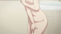 Rule 34 | 1girl, :o, animated, animated gif, bathroom, blush, breasts, collarbone, completely nude, covering privates, covering breasts, covering crotch, groin, large breasts, looking at viewer, navel, nude, red eyes, red hair, screencap, short hair, stomach, sumeragi sunao, thighs, tsugumomo