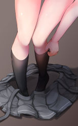 Rule 34 | 10s, 1girl, adjusting clothes, adjusting legwear, asashio (kancolle), black socks, comah, commentary request, head out of frame, kantai collection, kasumi (kancolle), kneehighs, legs, lower body, pleated skirt, rising sun flag, simple background, skirt, unworn skirt, socks, solo, standing, sunburst, thighs