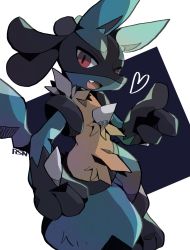 Rule 34 | furry, gen 4 pokemon, heart, highres, looking at viewer, lucario, open mouth, pokemon, pokemon (creature), red eyes, rushin, simple background, solo, spikes, yellow fur