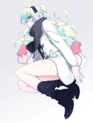 Rule 34 | 00s, ankle boots, blush, boots, bottomless, coat, curly hair, earmuffs, kanke (yonkuma), long hair, mittens, multicolored hair, nia teppelin, pantyhose, scarf, solo, tengen toppa gurren lagann, winter, winter clothes