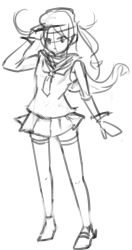 Rule 34 | 1girl, adjusting clothes, adjusting headwear, anchor symbol, animated, animated gif, aqua eyes, aqua hair, arm at side, arms up, artist name, black hat, black skirt, black thighhighs, blue hair, blue sailor collar, closed mouth, commentary, deviantart username, english commentary, full body, grey background, greyscale, hat, hibiki (kancolle), kantai collection, lineart, long sleeves, looking at viewer, making-of, making-of available, monochrome, multicolored hair, necktie, pleated skirt, red necktie, sailor collar, shirt, simha, simple background, skirt, solo, thighhighs, two-tone hair, unfinished, watermark, web address, white shirt, zettai ryouiki