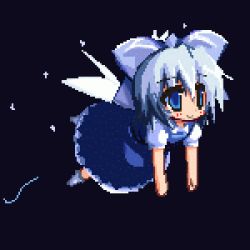 Rule 34 | 1girl, cirno, dress, female focus, full body, lowres, pixel art, shin (new), solo, embodiment of scarlet devil, touhou, transparent background