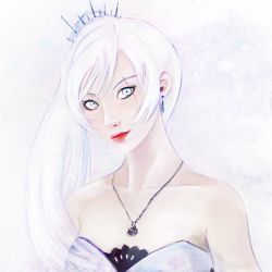 Rule 34 | 1girl, abrea, absurdres, blue eyes, floating hair, highres, huge filesize, long hair, looking at viewer, portrait, rwby, scar, scar across eye, scar on face, side ponytail, simple background, solo, very long hair, weiss schnee, white hair