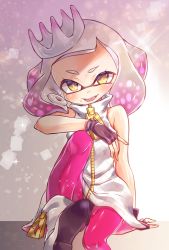 Rule 34 | + +, 1girl, bad id, bad twitter id, bare shoulders, blush, boots, crown, dress, fang, fingerless gloves, gloves, highres, honoka chiffon, inkling, looking at viewer, mole, mole under mouth, nintendo, pantyhose, pearl (splatoon), pink pantyhose, sitting, sleeveless, sleeveless dress, smile, solo, splatoon (series), splatoon 2, symbol-shaped pupils, tentacle hair, yellow eyes