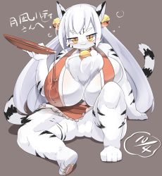 Rule 34 | 1girl, borrowed character, breasts, furry, furry female, huge breasts, japanese clothes, letsuo, short hair, solo, tiger, white hair, yellow eyes