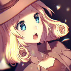 10s 1girl blonde_hair blue_eyes collarbone creatures_(company) eyebrows female_focus game_freak hat nintendo open_mouth pokemon pokemon_xy portrait rosuuri serena_(pokemon) short_hair solo