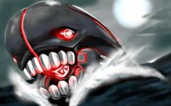 Rule 34 | 10s, 1boy, abyssal ship, cannon, glowing, glowing eyes, i-class destroyer, image sample, kamizono (spookyhouse), kantai collection, machine, machinery, male focus, mecha, monster, ocean, open mouth, red eyes, robot, solo, teeth, water, weapon