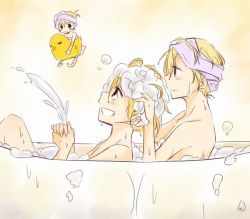 Rule 34 | 3girls, alice margatroid, alternate hairstyle, barefoot, bath, bathing, bathtub, black eyes, blonde hair, blush, bubble, bubble bath, doll joints, female focus, flying, foam, from side, grin, hair between eyes, hair up, hands on another&#039;s head, happy, holding, indoors, joints, kirisame marisa, knee up, light smile, looking at another, looking down, looking up, mini person, minigirl, multiple girls, naked towel, no headwear, nude, own hands together, partially submerged, profile, rubber duck, same-sex bathing, shanghai doll, shared bathing, short hair, sitting, sitting on lap, sitting on person, size difference, sketch, smile, soap bubbles, splashing, touhou, towel, towel on head, washing, washing hair, water, wet, yuri, yuuta (monochrome)
