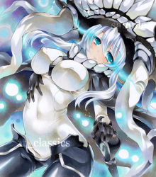 Rule 34 | 10s, 1girl, abyssal ship, aqua eyes, artist name, at classics, black gloves, bodysuit, breasts, cape, gloves, glowing, glowing eyes, kantai collection, large breasts, light purple hair, long hair, marker (medium), personification, sample watermark, solo, traditional media, watermark, wo-class aircraft carrier