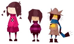 Rule 34 | abstract, ambiguous gender, animal ears, braid, brown hair, cat, cat ears, closed eyes, clothes, cubism, frisk (undertale), highres, madotsuki, niko (oneshot), oneshot (game), pantyhose, self-upload, solo, striped clothes, striped legwear, striped pantyhose, sugarphobia, undertale, whiskers, white background, yellow eyes, yume nikki