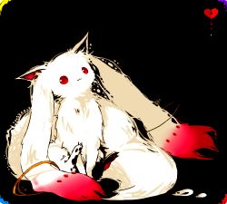 Rule 34 | 10s, bad id, bad pixiv id, bleeding, blood, consentxx, heart, injury, kyubey, large tail, lowres, mahou shoujo madoka magica, mahou shoujo madoka magica (anime), no humans, red eyes, sitting, solo, tail