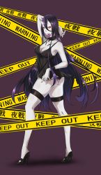 Rule 34 | 10s, 1girl, abyssal ship, arm behind head, ass, battleship princess, black dress, black footwear, black hair, black panties, breasts, caution tape, choker, cleavage, colored skin, condom, condom in mouth, covered erect nipples, dress, full body, hair between eyes, high heels, highres, horns, kantai collection, long hair, medium breasts, mouth hold, pale skin, panties, panty pull, red eyes, see-through, shoes, short dress, skin-covered horns, smile, solo, standing, thigh strap, underwear, very long hair, white skin, wing (wingxx01w)
