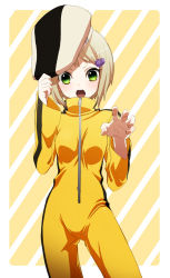 10s 1girl blonde_hair bruce_lee&#039;s_jumpsuit cabbie_hat female_focus green_eyes hat huang_baoling musco short_hair solo tiger_&amp;_bunny