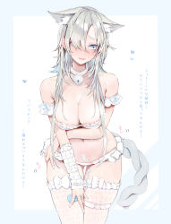 Rule 34 | 1girl, absurdres, animal collar, animal ear fluff, animal ears, arm garter, arm under breasts, arm warmers, averting eyes, bell, bikini, blonde hair, blue background, blue eyes, blue nails, blush, breasts, cat ears, cat o-ring, cat tail, cleavage, collar, commentary, controller, cowboy shot, ears down, embarrassed, eyes visible through hair, frilled bikini, frills, hair between eyes, hair over one eye, highres, holding, holding remote control, intertwined tails, jewelry, long hair, medium breasts, micro bikini, multiple tails, nail polish, navel, neck bell, neko no youchuu, nekomata, object insertion, open mouth, original, parted bangs, remote control, ring, sex toy, sidelocks, simple background, single arm warmer, solo, sound effects, standing, stomach, sweatdrop, swimsuit, tail, thigh gap, thigh strap, thighhighs, translated, two-tone background, two tails, vaginal, vaginal object insertion, vibrator, white background, white bikini, white thighhighs, x-ray