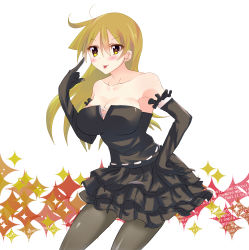Rule 34 | 1girl, :p, bad id, bad pixiv id, bare shoulders, black dress, black gloves, blonde hair, blush, breasts, cleavage, dress, elbow gloves, gloves, hand on own hip, large breasts, long hair, pantyhose, smdrskspk, solo, tenjouin asuka, tongue, tongue out, yu-gi-oh!, yu-gi-oh! gx