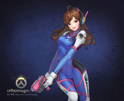 Rule 34 | 1girl, absurdres, animal print, armor, artist name, bad id, bad pixiv id, bodysuit, boots, breasts, brown eyes, brown hair, charm (object), contrapposto, copyright name, cowboy shot, d.va (overwatch), dduck kong, dke, eyebrows, facepaint, facial mark, gloves, gun, handgun, headphones, high collar, highres, holding, holding gun, holding weapon, long hair, looking at viewer, medium breasts, open mouth, overwatch, overwatch 1, pilot suit, rabbit, rabbit print, shoulder pads, skin tight, smile, solo, standing, thigh boots, thigh gap, thighhighs, turtleneck, watermark, weapon, web address, whisker markings, white footwear, white gloves