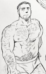 Rule 34 | 1boy, abs, aged up, alternate facial hair, arm hair, bara, beard, boxers, bulge, chest hair, cowboy shot, dickfish (fishismdick), facial hair, hairy, head tilt, highres, john rottweil (dickfish), large pectorals, leg hair, looking at viewer, male focus, male underwear, mature male, muscular, muscular male, mustache, navel, navel hair, nipples, original, pectorals, scan, short hair, sideburns, sketch, solo, stomach, stubble, thick eyebrows, thick thighs, thighs, topless male, traditional media, underwear, underwear only