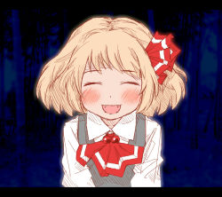 Rule 34 | 1girl, bad id, bad pixiv id, blonde hair, blush, embodiment of scarlet devil, closed eyes, face, fangs, female focus, hozumiare, pyon2sy, rumia, sketch, smile, solo, touhou