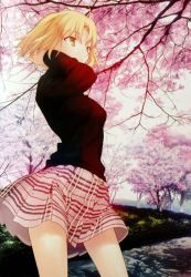 Rule 34 | 1girl, blonde hair, cherry blossoms, green eyes, kyoto, original, skirt, solo, takeuchi takashi, tree