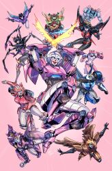 Rule 34 | 6+girls, absurdres, airachnid, airazor, annotated, anode (transformers), arcee, autobot, beast wars, beast wars: transformers, blue eyes, commentary, cover, cover page, doujin cover, dual wielding, elita one, energy sword, english commentary, extra legs, highres, holding, holding sword, holding weapon, holding wrench, kiss players, lina rojas, lug (transformers), mecha, multiple girls, nautica (transformers), nickel (transformers), open mouth, parted lips, pink background, pointing, red eyes, robot, rosanna (transformers), science fiction, slipstream (transformers), strongarm (transformers), sword, the transformers (idw), transformers, transformers: robots in disguise (2015), transformers animated, transformers prime, weapon, windblade, wrench