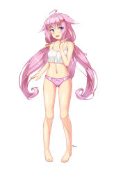 Rule 34 | 1girl, absurdres, ahoge, animal ears, barefoot, blush, bow, bow panties, breasts, camisole, commentary request, crop top, crotch seam, dated, dog ears, dog tail, fang, full body, gluteal fold, hair bobbles, hair ornament, head tilt, highres, kemo (pokka), korean commentary, legs, light blush, long hair, looking at viewer, low twintails, medium breasts, navel, open mouth, original, panties, pink eyes, pink hair, pink panties, pointing, pointing up, signature, simple background, skindentation, smile, solo, standing, tail, twintails, underwear, underwear only, very long hair, white background, x hair ornament