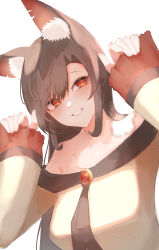 Rule 34 | 1girl, absurdres, animal ear fluff, animal ears, brown hair, commentary, highres, imaizumi kagerou, long hair, long sleeves, looking at viewer, pollux368, red eyes, simple background, solo, touhou, upper body, white background, wolf ears, wolf girl