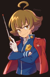 Rule 34 | 1boy, ace attorney, ace attorney investigations, ace attorney investigations 2, ahoge, blue jacket, brown eyes, brown hair, closed mouth, crossed arms, flipped hair, gloves, hair between eyes, highres, holding, holding pointer, ichiyanagi yumihiko, jacket, jacket on shoulders, long sleeves, looking at viewer, male focus, nono (norabi), pointer, red jacket, school uniform, short hair, simple background, smile, solo, uniform, upper body, white gloves