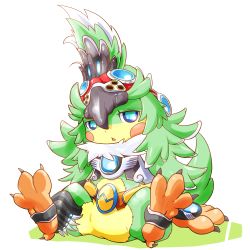 Rule 34 | 1girl, bird, claws, crop top, detached sleeves, feather hair, feathers, finch (xenoblade), flat chest, full body, fur collar, gem, goggles, goggles on head, kinakomochi (kazuna922), long hair, lowres, monster girl, nintendo, open mouth, simple background, solo, talons, triangle mouth, white background, xenoblade chronicles (series), xenoblade chronicles 2, xenoblade chronicles (series), xenoblade chronicles 2
