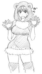 Rule 34 | 1girl, animal costume, breasts, ebino mei, hatsukoi zombie, large breasts, monochrome, official art, thick eyebrows, thighs