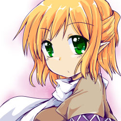 Rule 34 | 1girl, blonde hair, fa no hito, green eyes, half updo, looking at viewer, mizuhashi parsee, pointy ears, scarf, short hair, solo, touhou, upper body, when you see it