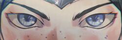 Rule 34 | 1girl, blue eyes, blush, close-up, eye focus, eye reflection, freckles, hair ornament, irelia, league of legends, looking at viewer, reflection, straight-on, uchu keito