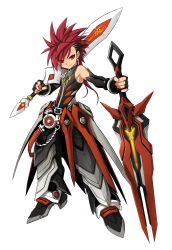 Rule 34 | 1boy, absurdres, armor, artist request, black gloves, black hair, closed mouth, dual wielding, earrings, elbow gloves, elsword, elsword (character), fingerless gloves, full body, gloves, highres, holding, holding sword, holding weapon, infinity sword (elsword), jewelry, long hair, looking at viewer, male focus, multicolored hair, necklace, official art, over shoulder, pants, red eyes, red hair, reverse grip, shirt, shoes, sleeveless, sleeveless shirt, smile, solo, spiked hair, standing, sword, transparent background, two-tone hair, weapon