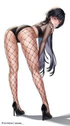 Rule 34 | 1girl, ass, bent over, black hair, fishnet pantyhose, fishnets, high heels, highres, original, pantyhose, wonnikon