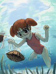 Rule 34 | absurdres, azumanga daiou, clam, goggles, goggles on head, highres, in water, kasuga ayumu, liamickpie, looking at object, mihama chiyo, school swimsuit, swimming, swimsuit, underwater, water