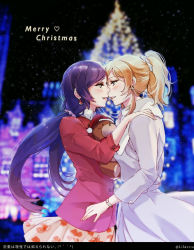 Rule 34 | 10s, 2girls, aqua eyes, ayase eli, bad id, bad pixiv id, blonde hair, blue eyes, blush, christmas lights, christmas tree, coat, cowboy shot, earrings, imminent kiss, jewelry, lilaccu, long hair, looking at another, love live!, love live! school idol festival, love live! school idol project, low twintails, merry christmas, multiple girls, night, night sky, ponytail, purple hair, scrunchie, sky, snowing, stuffed animal, stuffed toy, teddy bear, tojo nozomi, twintails, twitter username, very long hair, winter clothes, winter coat, yuri