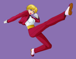 Rule 34 | blonde hair, blue eyes, formal, gloves, kicking, king (snk), makani kohitujito, shoes, short hair, snk, suit, the king of fighters