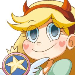 Rule 34 | 1girl, animated, animated gif, blonde hair, blue eyes, dress, english text, fake horns, green dress, grin, hairband, hand on own hip, heart, heart cheeks, horns, lowres, official style, one eye closed, pantyhose, robotoco, smile, solo, star butterfly, star vs the forces of evil, wand, wink, winking (animated)