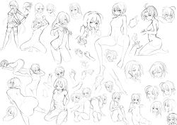 Rule 34 | 6+girls, absurdres, artoria pendragon (fate), ass, blush, breasts, character request, collarbone, commentary, copyright request, closed eyes, fate/stay night, fate (series), from above, from behind, greyscale, highres, kneeling, looking at viewer, medium breasts, monochrome, multiple girls, nude, original, penis, riftgarret, saber (fate), short hair, simple background, sitting, sketch, spread legs, white background