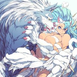 Rule 34 | 1boy, 1girl, ;3, abs, animal ears, biceps, blue eyes, blue hair, breasts, cat ears, cat tail, claws, erection, fangs, felicia (vampire), furry, furry male, furry with non-furry, gallon (vampire), hand on another&#039;s chest, hand on another&#039;s face, hetero, highres, huge penis, imminent penetration, interspecies, jin-jin, large breasts, looking at another, monster boy, monster girl, muscular, muscular female, one eye closed, penis, simple background, spiked hair, spread legs, tail, thick thighs, thighs, vampire (game), veins, veiny penis, werewolf, yellow eyes