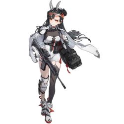 Rule 34 | 1girl, ammunition pouch, animal ears, assault rifle, bag, black bag, black hair, black thighhighs, boots, breasts, choker, cleavage, cloak, closed mouth, collarbone, dress, expressionless, eyewear on head, fake animal ears, full body, girls&#039; frontline, gloves, gun, hair ornament, headphones, holding, holding bag, holding gun, holding weapon, imoko (imonatsuki), knee pads, knife sheath, knife sheath, long hair, long sleeves, looking at viewer, magazine (weapon), medium breasts, official art, orange eyes, pouch, promotional art, qbz-191, qbz-191 (girls&#039; frontline), rifle, safety glasses, sheath, simple background, single thighhigh, snowflakes, solo, standing, thighhighs, transparent background, weapon, white choker, white cloak, white dress, white footwear, white gloves