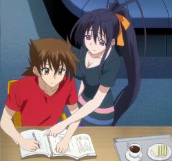 Rule 34 | 10s, 1boy, 1girl, black hair, breasts, high school dxd, himejima akeno, hyoudou issei, large breasts, long hair, stitched, third-party edit