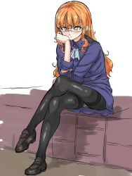 Rule 34 | 1girl, absurdres, ascot, blonde hair, blush, crossed legs, drill hair, drill sidelocks, glasses, head rest, highres, loafers, long hair, panties, pantyhose, pantyshot, perrine h. clostermann, s k (shiro karasu), shoes, sidelocks, sitting, sketch, strike witches, thighband pantyhose, underwear, world witches series