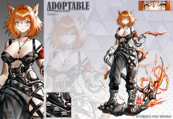 Rule 34 | 1girl, 2020, :3, adoptable, allosauc, animal ears, artist name, bare arms, bare shoulders, belt, belt buckle, black belt, black bra, black pants, boots, bra, breasts, bright pupils, buckle, burning, cat ears, cat tail, character sheet, cleavage, close-up, closed mouth, clothing cutout, cowboy shot, cross-laced footwear, deviantart username, english text, fire, full body, gloves, gradient background, grey background, hair between eyes, high-waist pants, high heel boots, high heels, holding, holding pickaxe, jewelry, large breasts, light blush, light smile, looking at viewer, low neckline, medium hair, multiple belts, multiple views, necklace, orange eyes, orange hair, original, pants, pickaxe, polka dot, polka dot background, projected inset, pyrokinesis, rock, shoe belt, side slit, simple background, spiked belt, stomach cutout, tail, thigh cutout, triangle background, underwear, white belt, white footwear, white gloves, white pupils