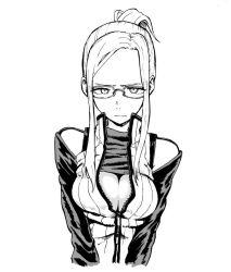 Rule 34 | 1girl, breasts, cleavage, final fantasy, final fantasy viii, glasses, greyscale, kotoyama, long hair, looking at viewer, monochrome, quistis trepe, sidelocks, solo