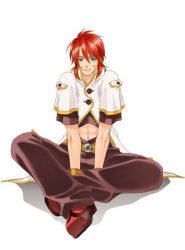 Rule 34 | 00s, green eyes, luke fon fabre, male focus, namco, red hair, simple background, tales of (series), tales of the abyss, wrong direction