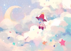Rule 34 | bad id, bad twitter id, beanynne, cloud, cloudy sky, crescent moon, full body, highres, kirby, kirby (series), moon, nintendo, on cloud, pastel colors, sitting, sky, solo, star (sky), star (symbol), starry sky, tagme, umbrella